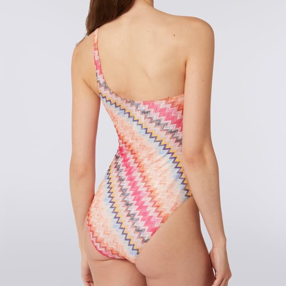 NWT Missoni One Piece Swimsuit Chevron Pink One Shoulder Bodysuit New XS 36 - Picture 2 of 11